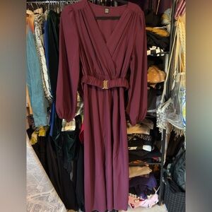 SHEIN burgundy Long Sleeve Dress